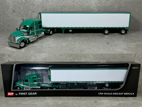 1/64 Kenworth W990 w/ Utility Reefer Trailer Green/White