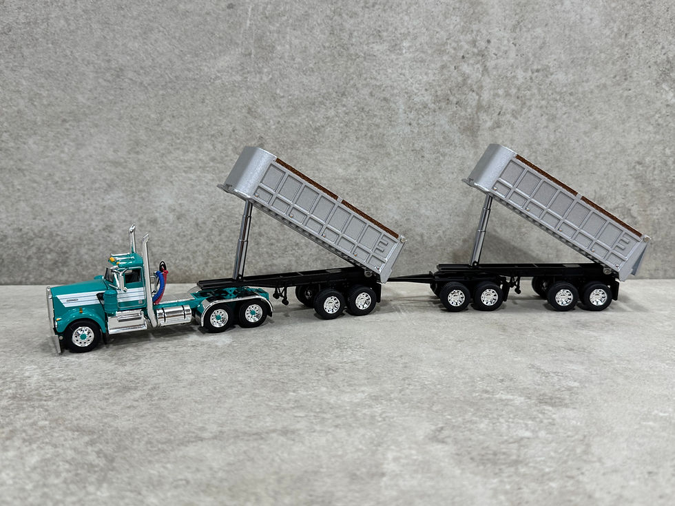 Thumbnail: 1/64 Kenworth W900A w/ Dual End Dump Trailers Turquoise/White