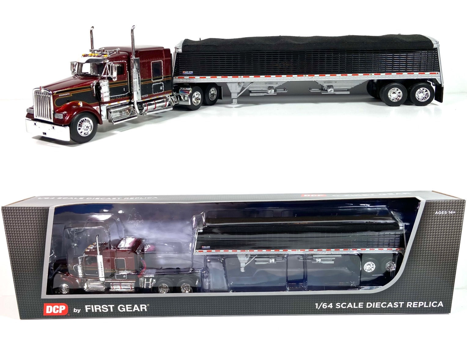 1/64 Kenworth W900 w/ Wilson Commander Grain Trailer-Red/Black