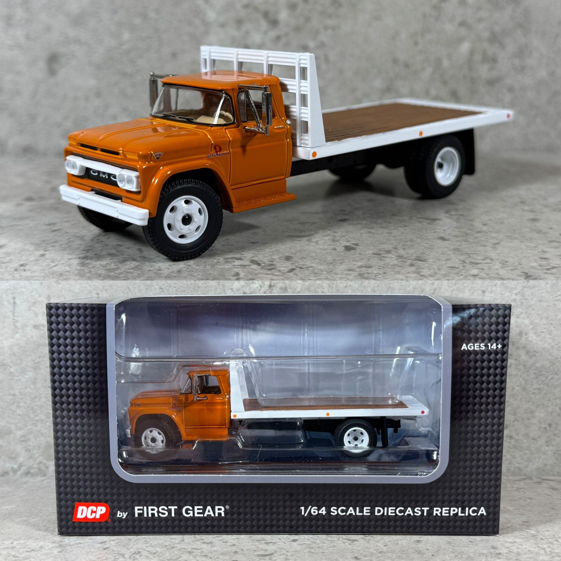 1/64 GMC 4000 Flatbed Orange/White