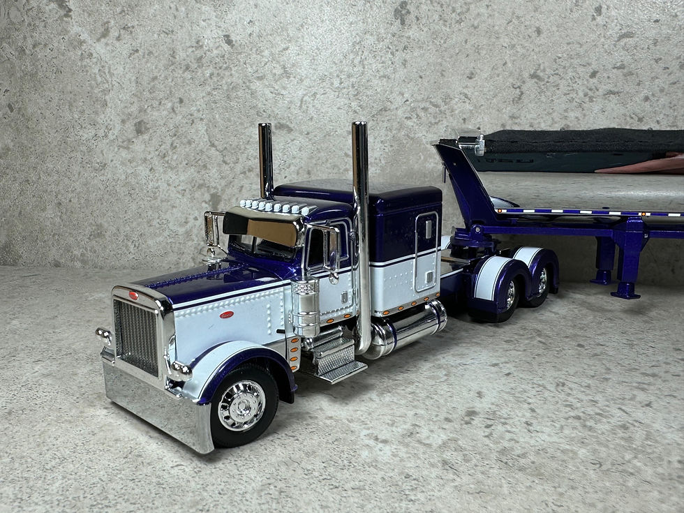 Thumbnail: 1/64 DCP Peterbilt 389 w/ Mac Half Round End Dump Purple/White