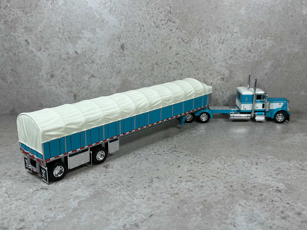 Thumbnail: 1/64 Peterbilt 379 w/ Covered Wagon Trailer Turquoise/White