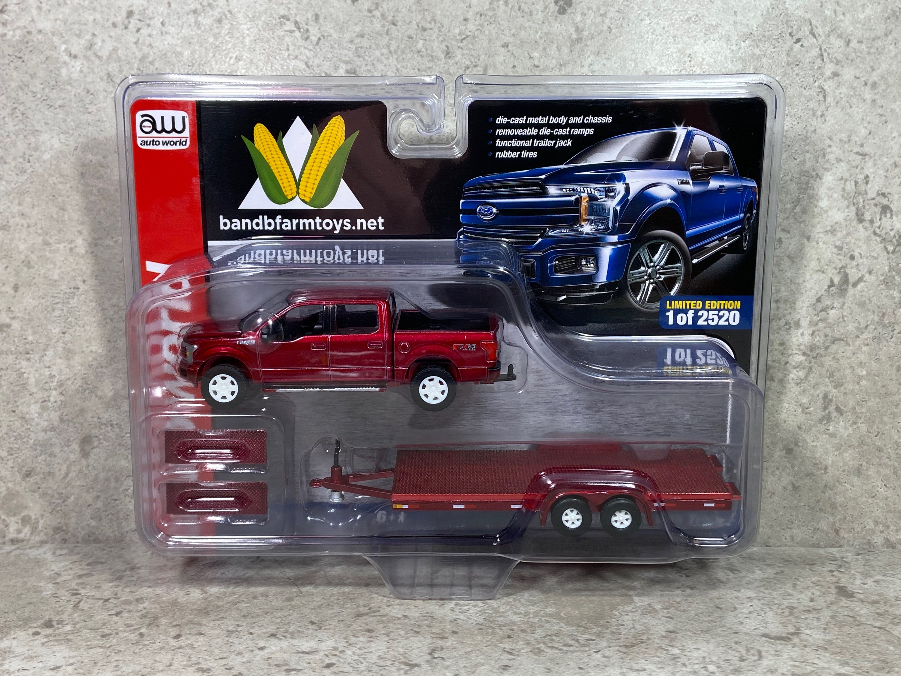 1/64 2019 Ford F-150 w/ Flatbed Trailer Red Chase Unit