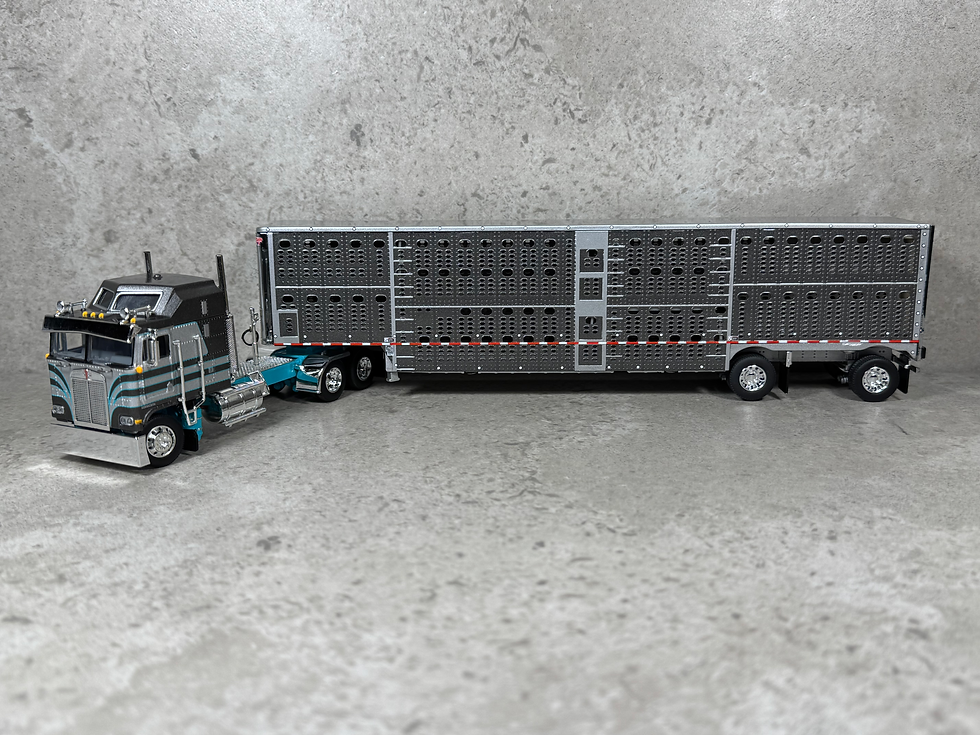 Thumbnail: 1/64 Kenworth K-100 w/ Wilson Livestock Trailer Gunmetal/Turquoise