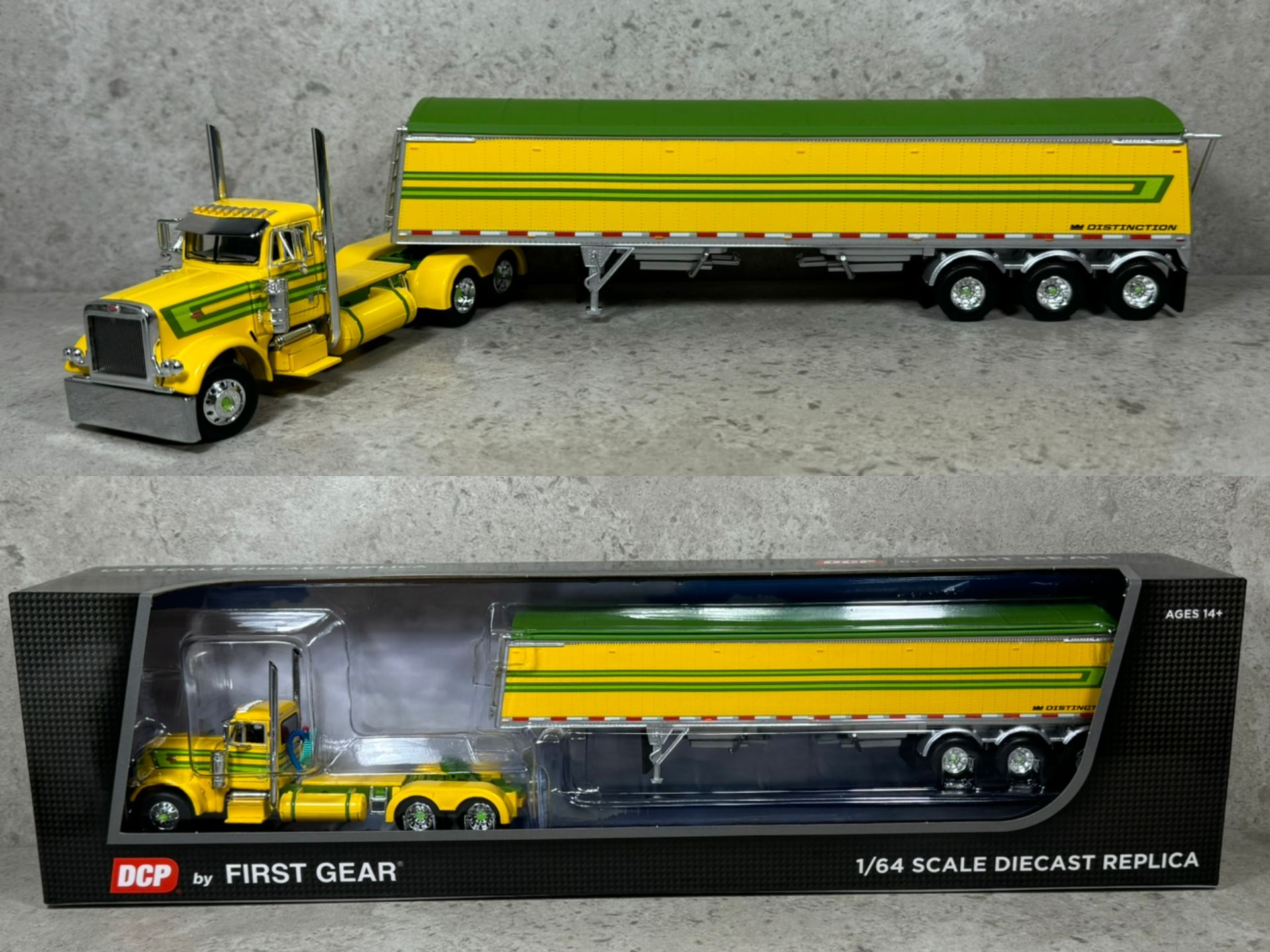 1/64 Peterbilt 379 w/ Distinction Lode King Grain Trailer Yellow/Green