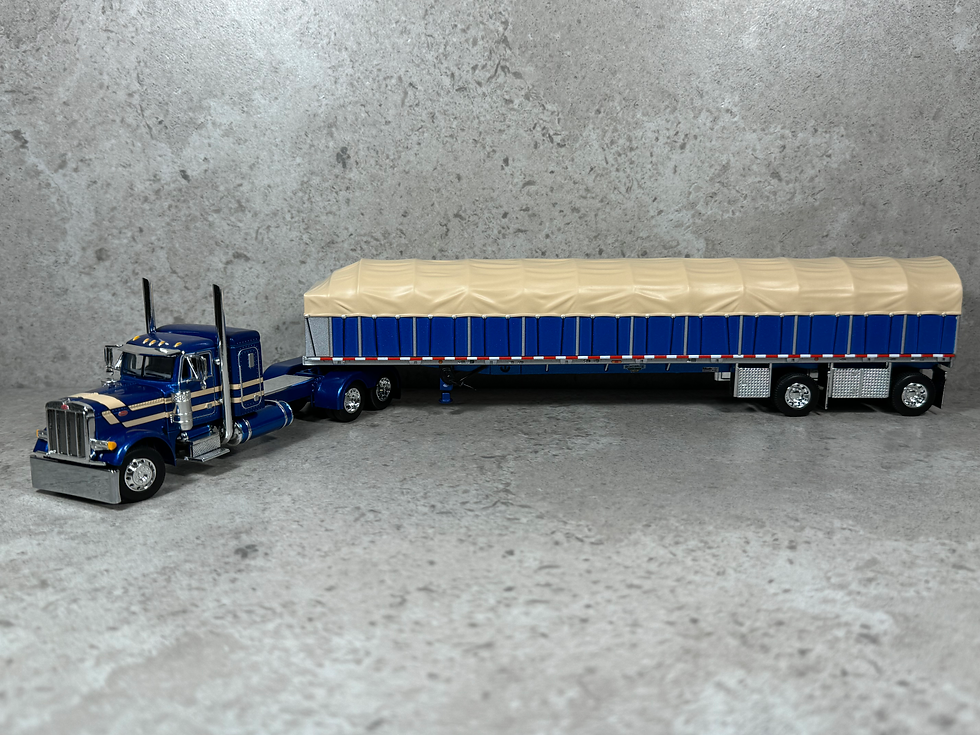 Thumbnail: 1/64 Peterbilt 379 w/ Covered Wagon Trailer Blue/Tan