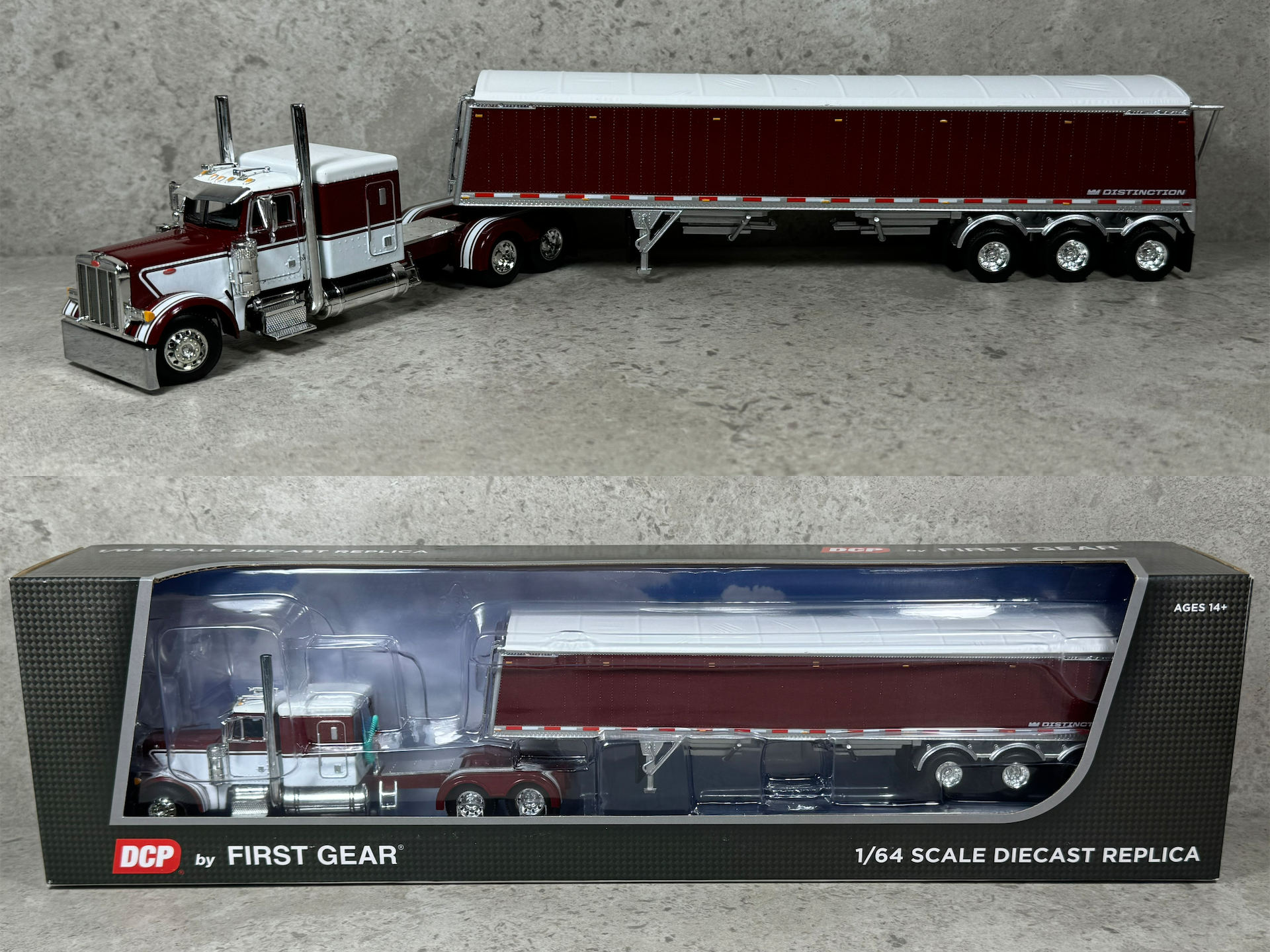 1/64 Peterbilt 379 w/ Lode King Grain Trailer Legendary Red/White