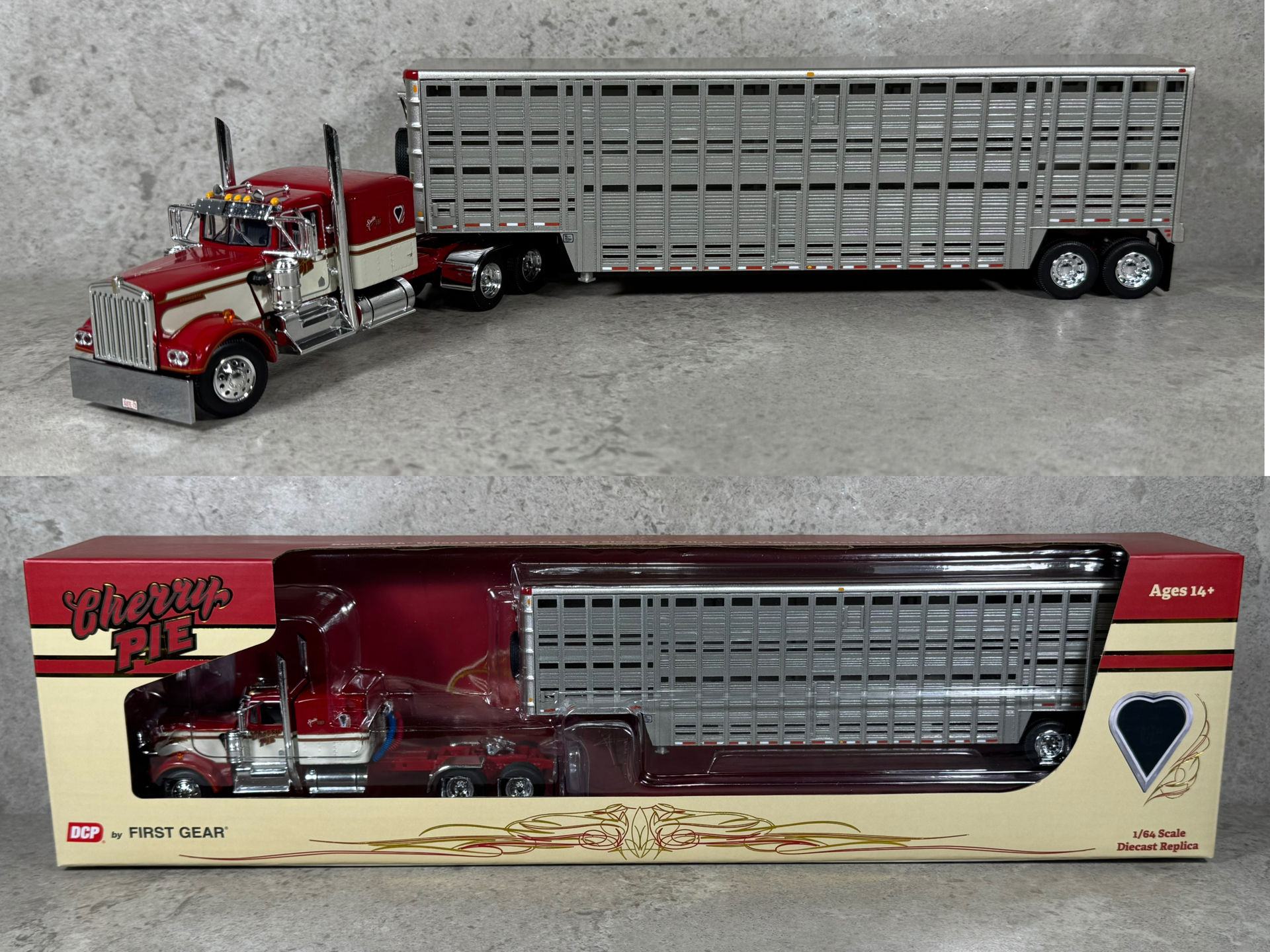 1/64 Kenworth W900A w/ Vintage Wilson Livestock Trailer “Cherry Pie”