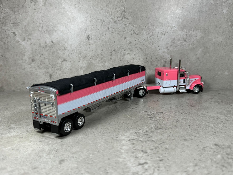 Thumbnail: 1/64 Peterbilt 389 w/ Wilson High Sided Grain Trailer Pink/White