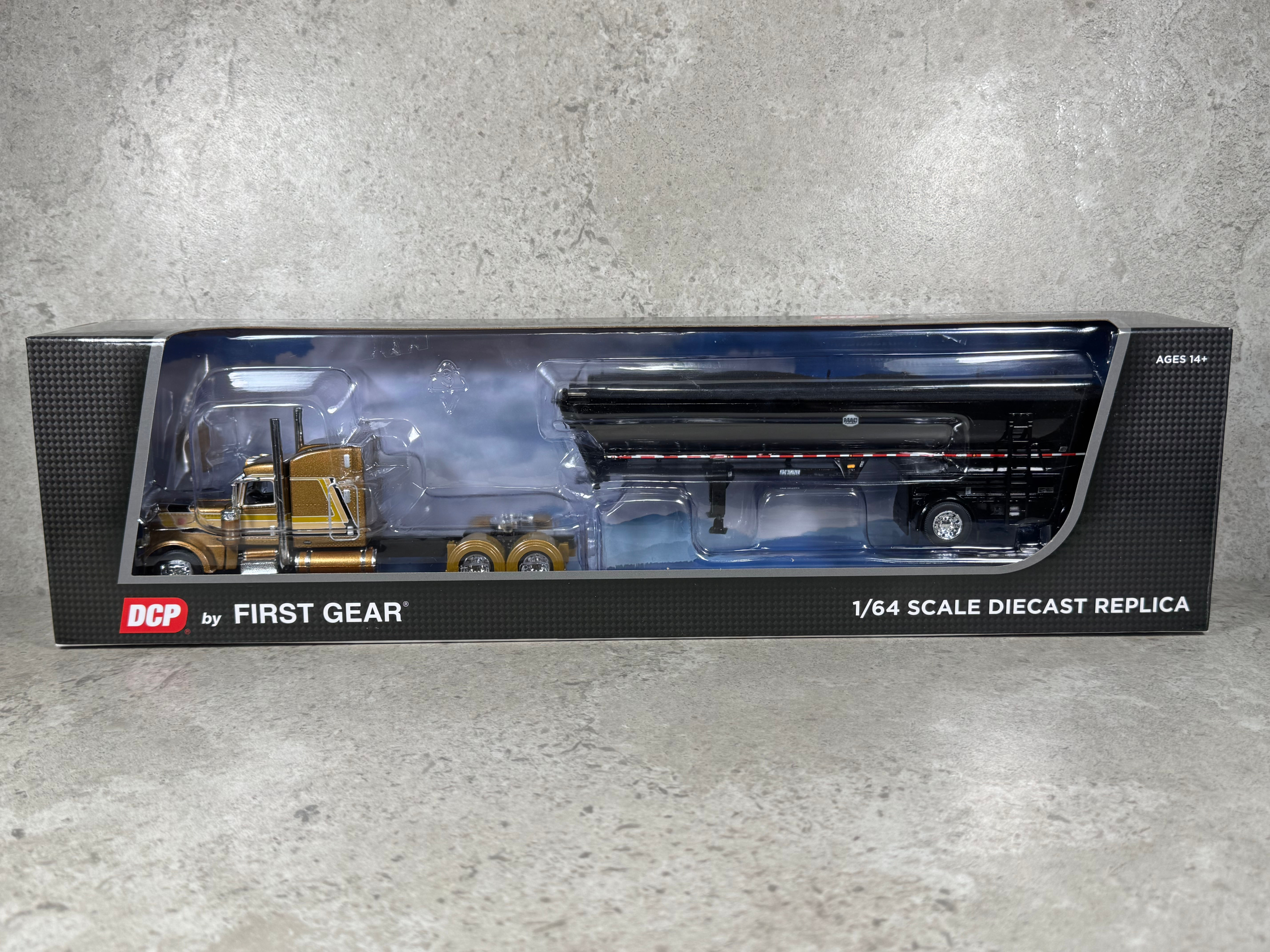 1/64 Peterbilt 389 w/ MAC Half Round End Dump Gold/Black