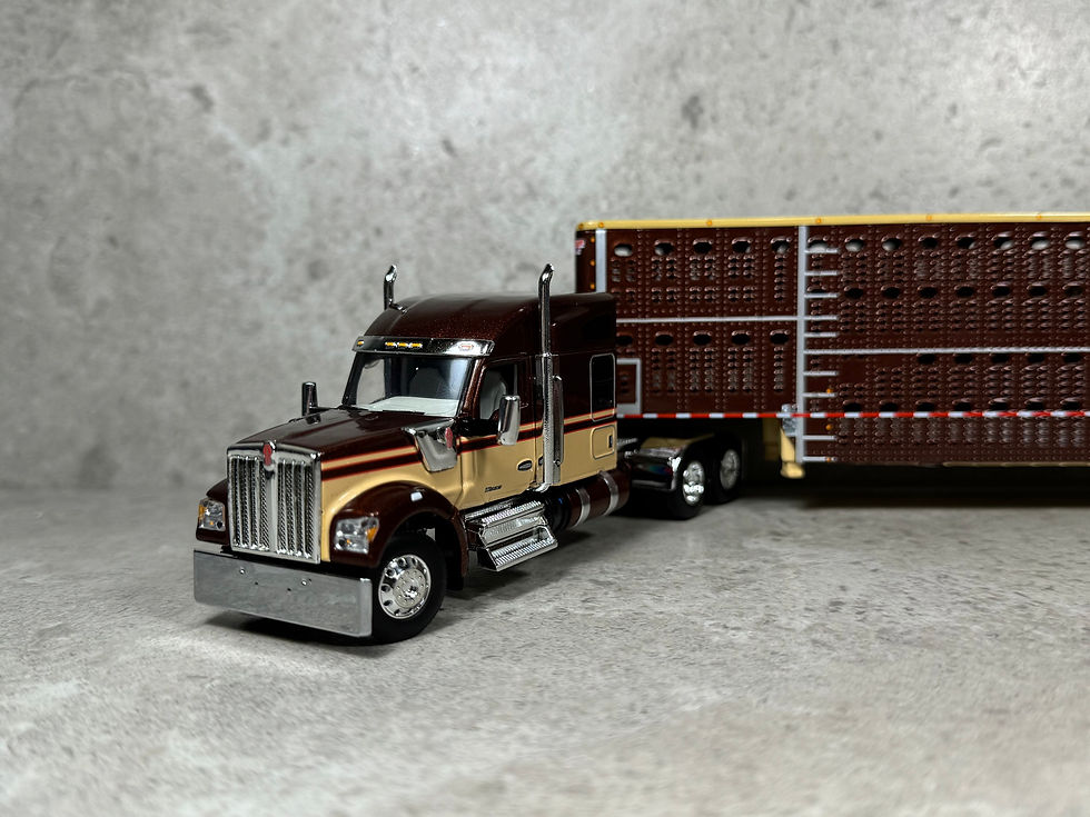 Thumbnail: 1/64 Kenworth W990 w/ Spread Axle Wilson Livestock Trailer Brown/Tan