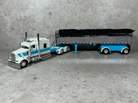 1/64 Kenworth W900L w/ MAC Coal End Dump White/Turquoise