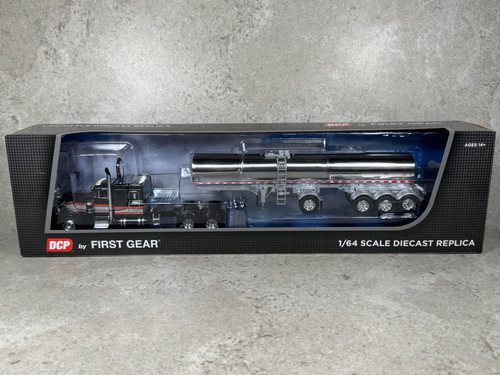 1/64 Peterbilt 379 w/ Quad Axle Walker Milk Tanker Black/Orange