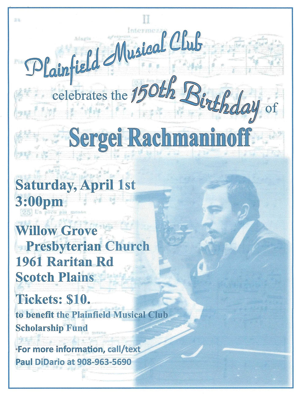 Plainfield Musical Club celebrates 150th Birthday of Sergei Rachmaninoff