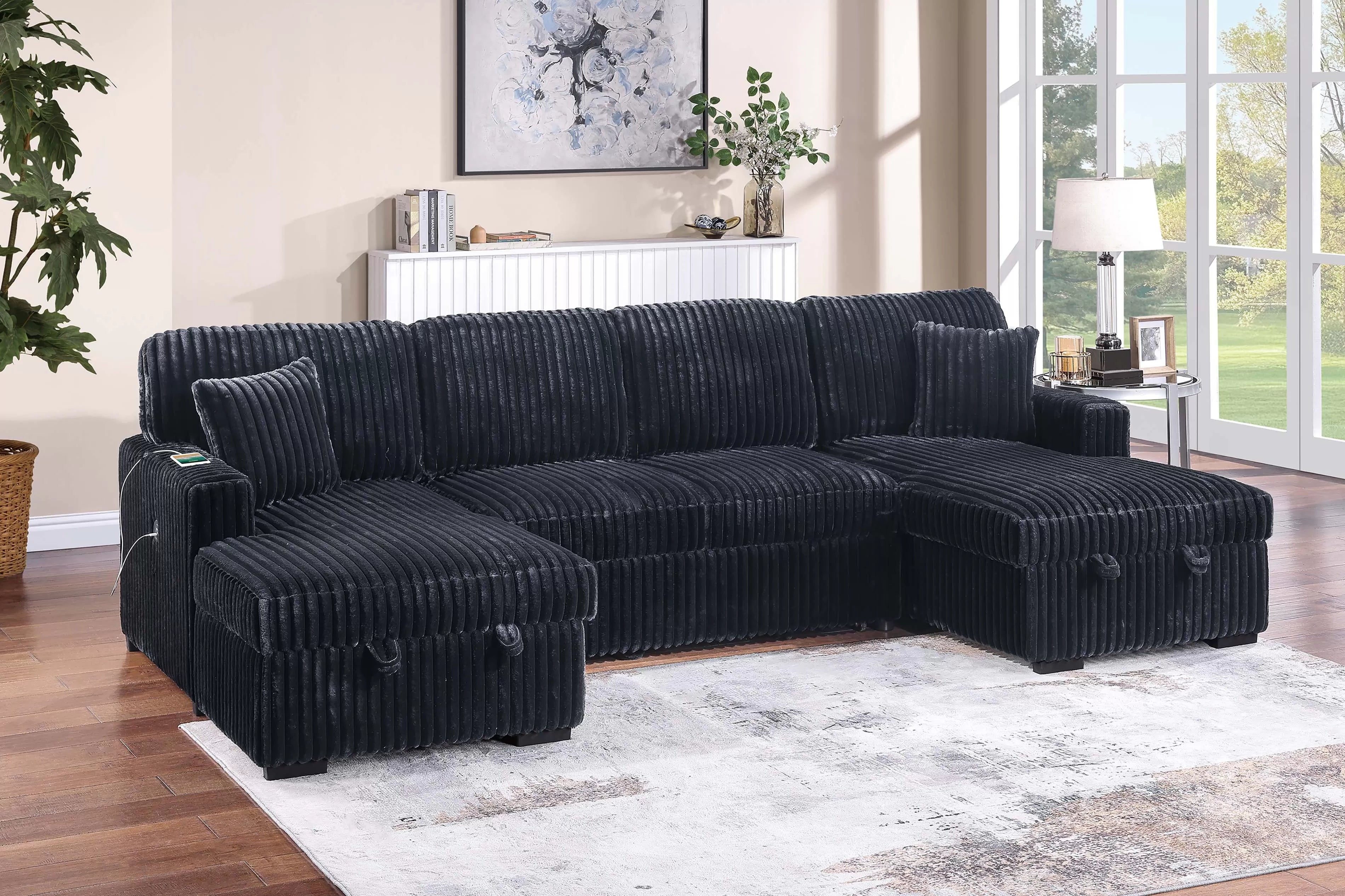 F8582 Black 3-Piece Convertible Sectional