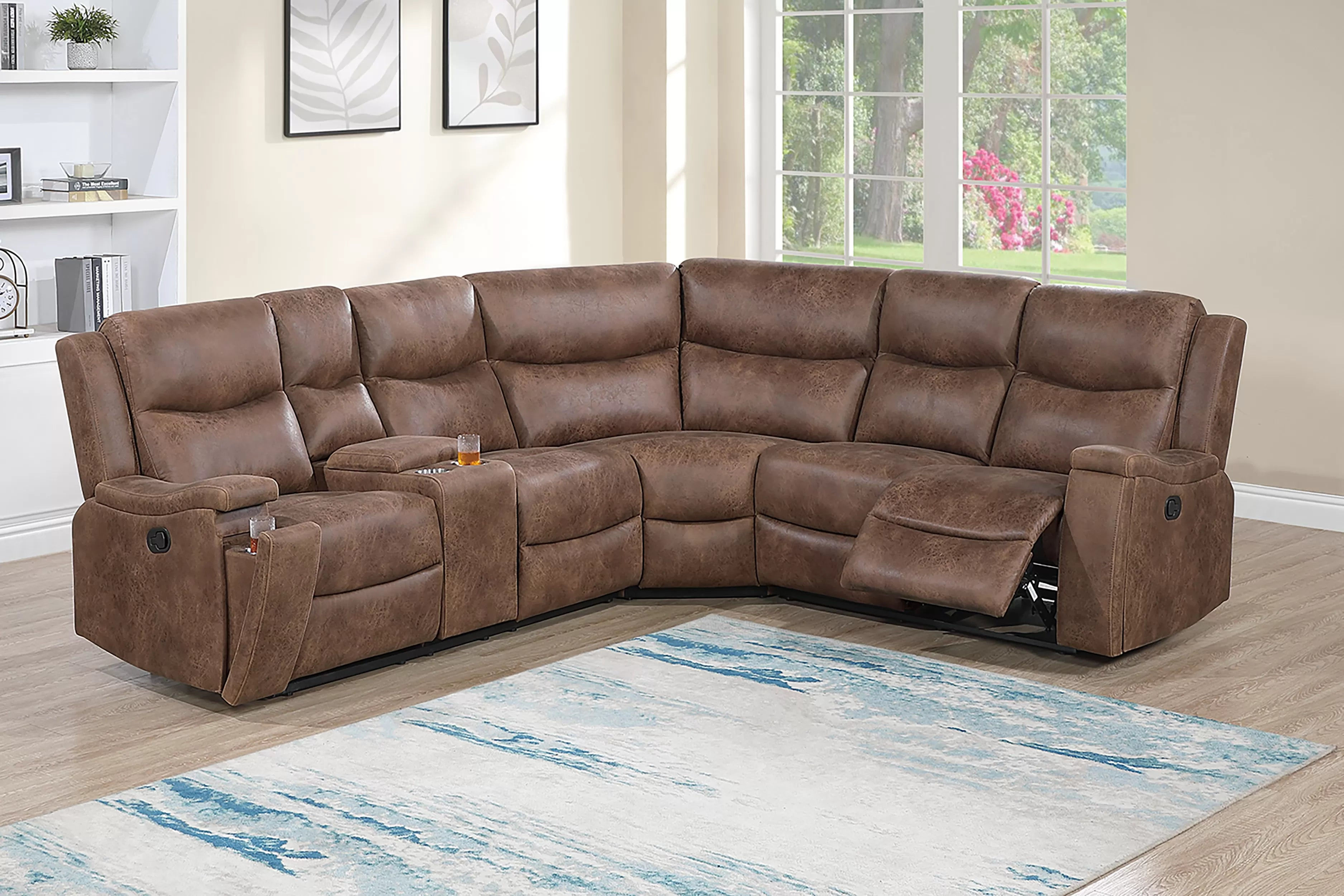 Walnut Manual Motion Sectional with Hidden Cup Holders