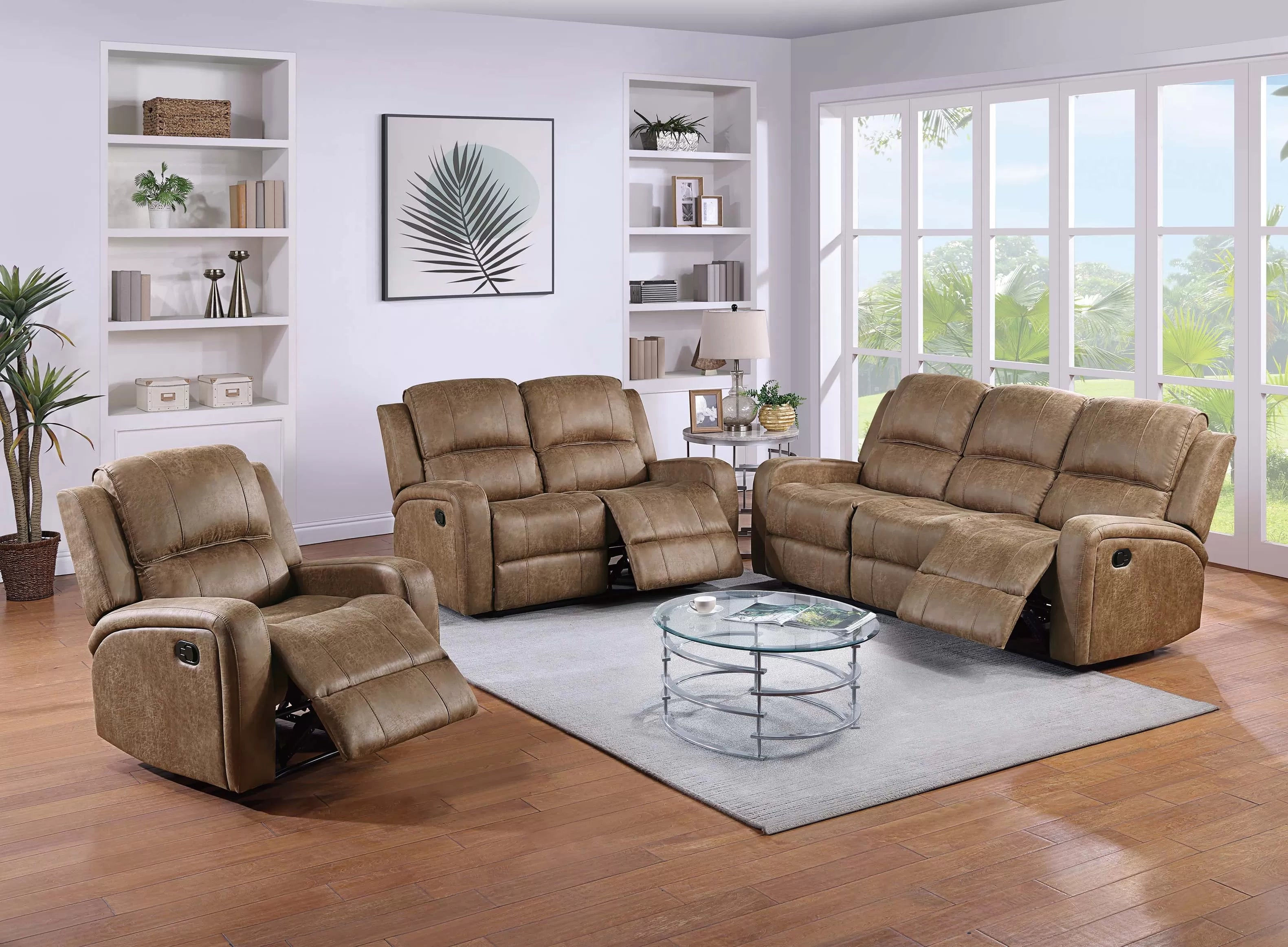 Chestnut 2-Piece Manual Reclining Sofa & Loveseat Set