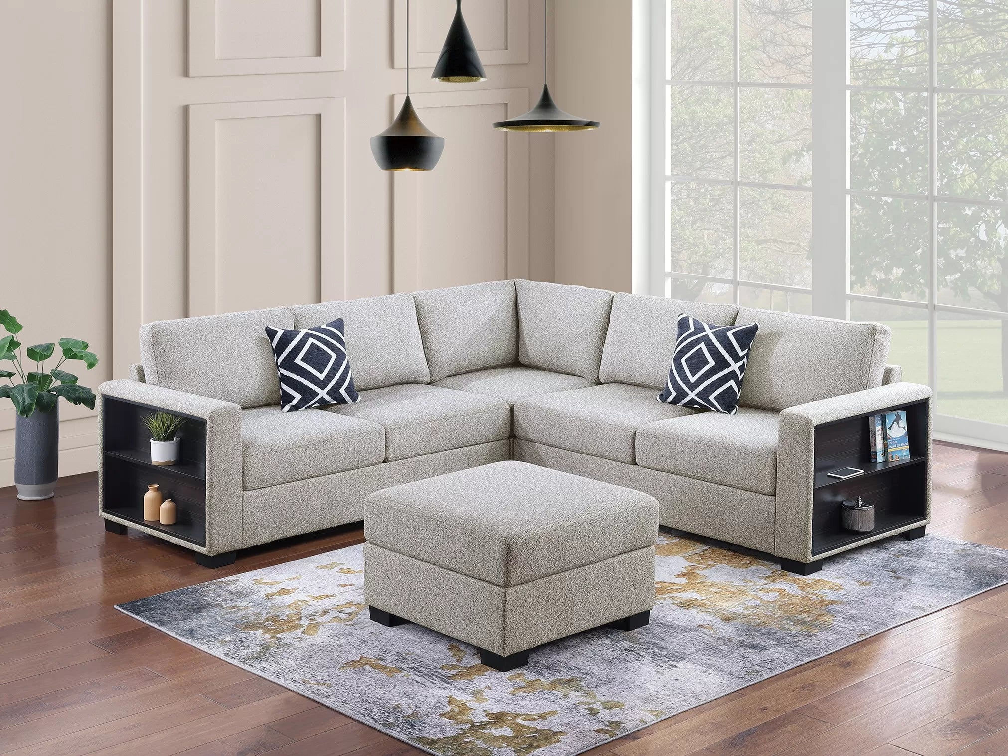 Beige 4-Piece Sectional Set with Ottoman — F8496