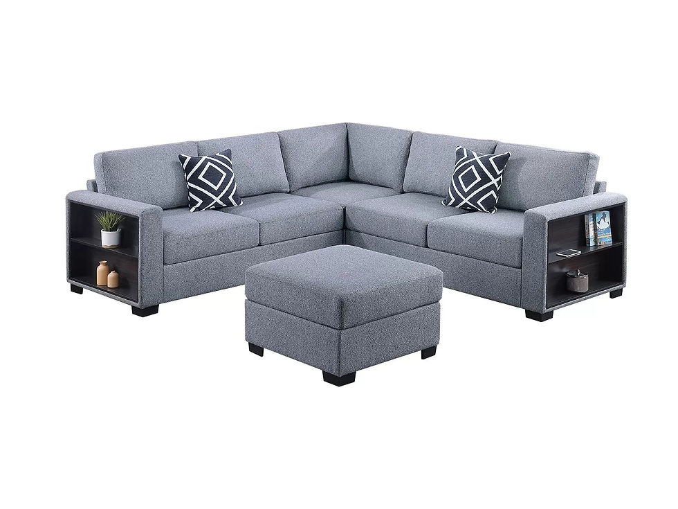 Thumbnail: Gray 4-Piece Sectional Set with Ottoman — F8495