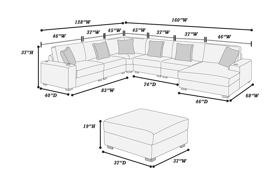Thumbnail: Black 7-Piece Modular Sectional Set — 194