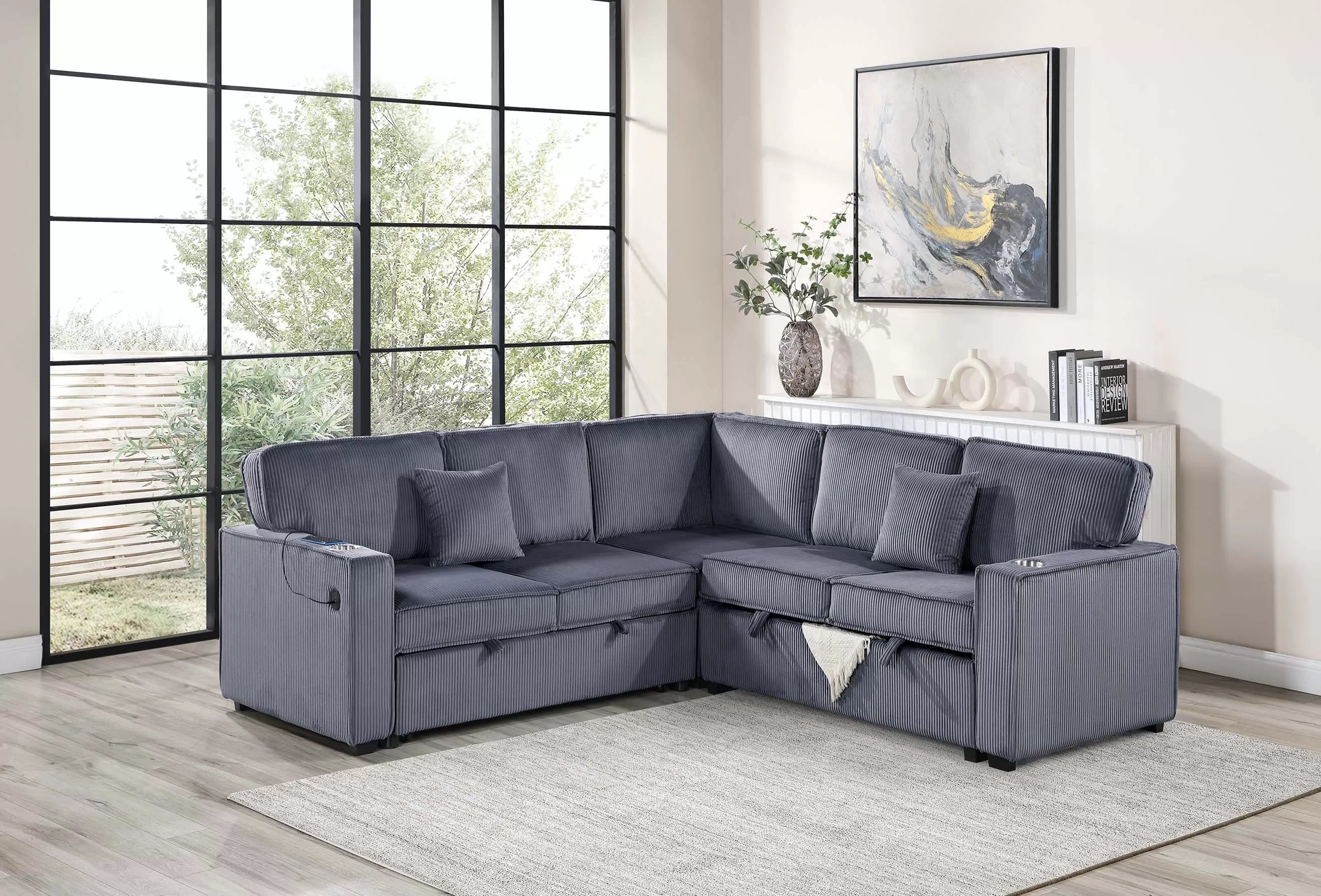F8555 Dark Gray 3-Piece Convertible Sectional