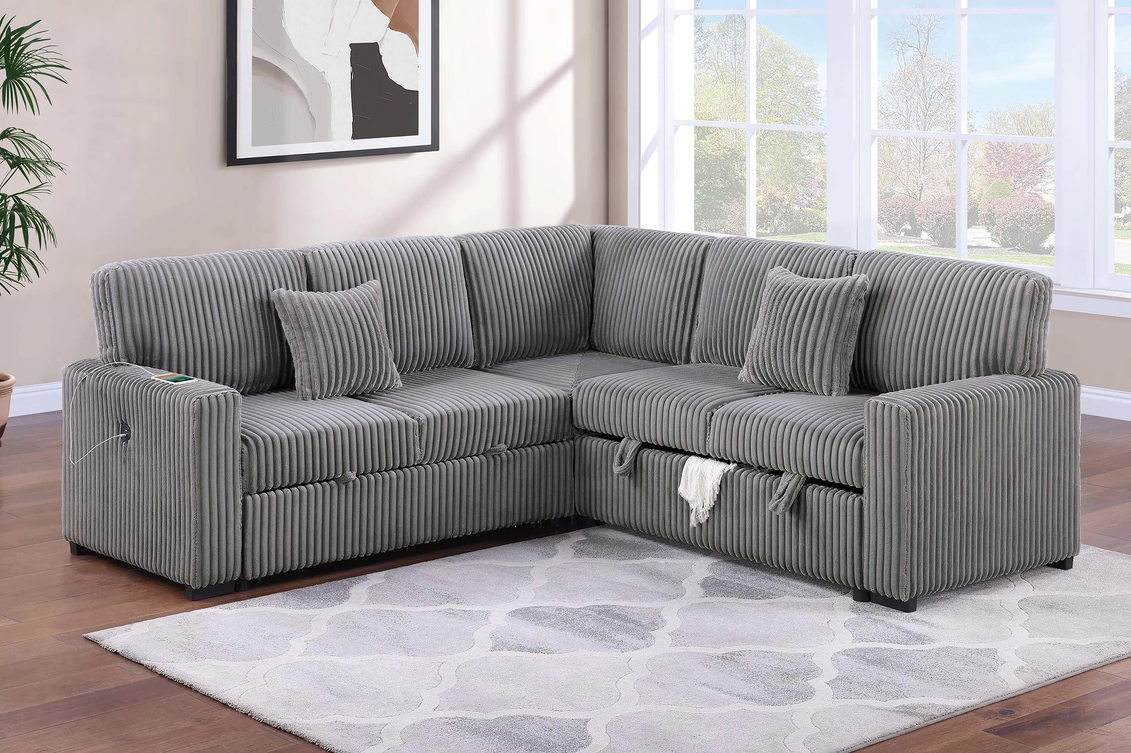 F8577 Smoke 3-Piece Convertible Sectional