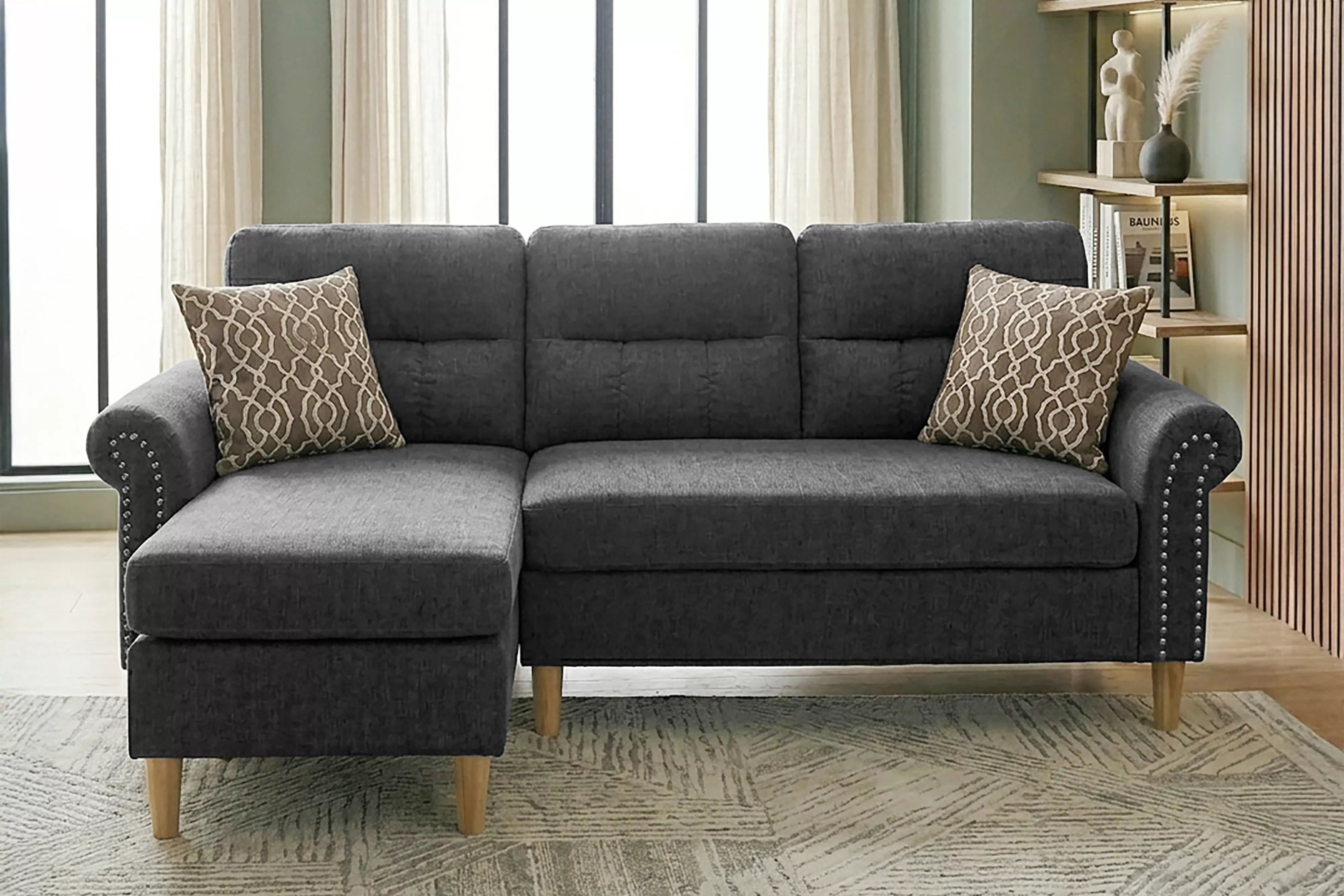 Slate Reversible Sectional Set with 2 Accent Pillows — F6447