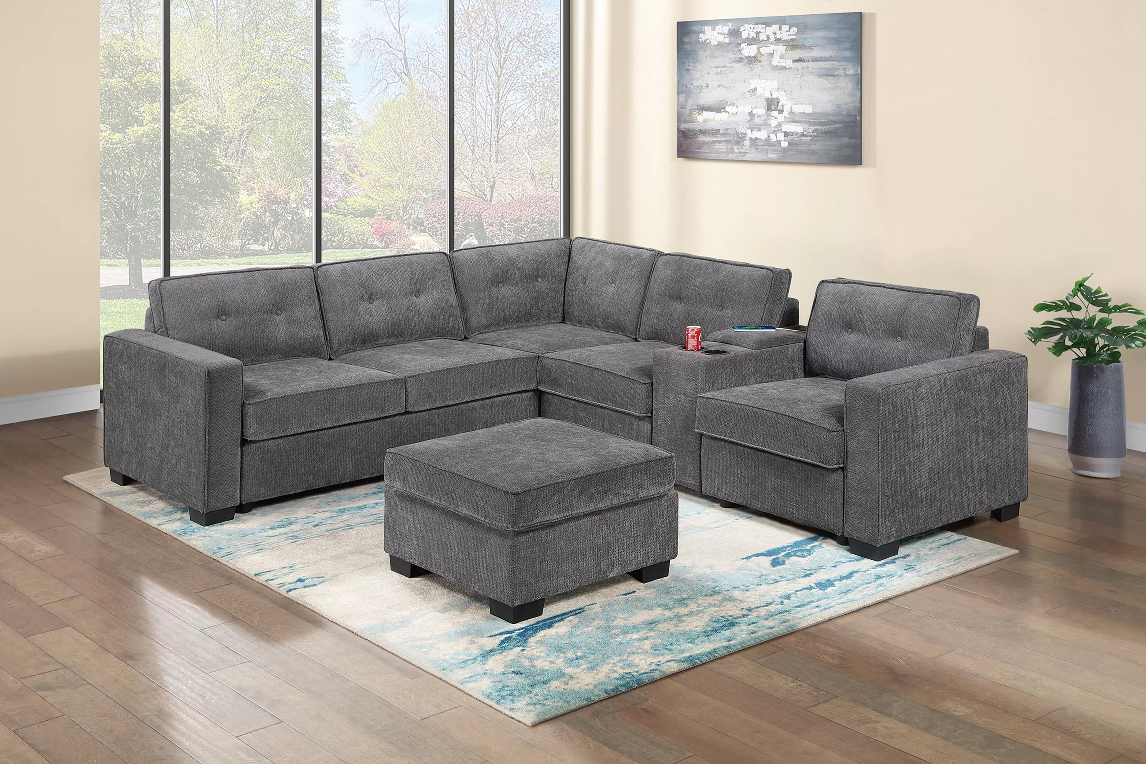 Gray 4-Piece Sectional Set with Ottoman — F8321
