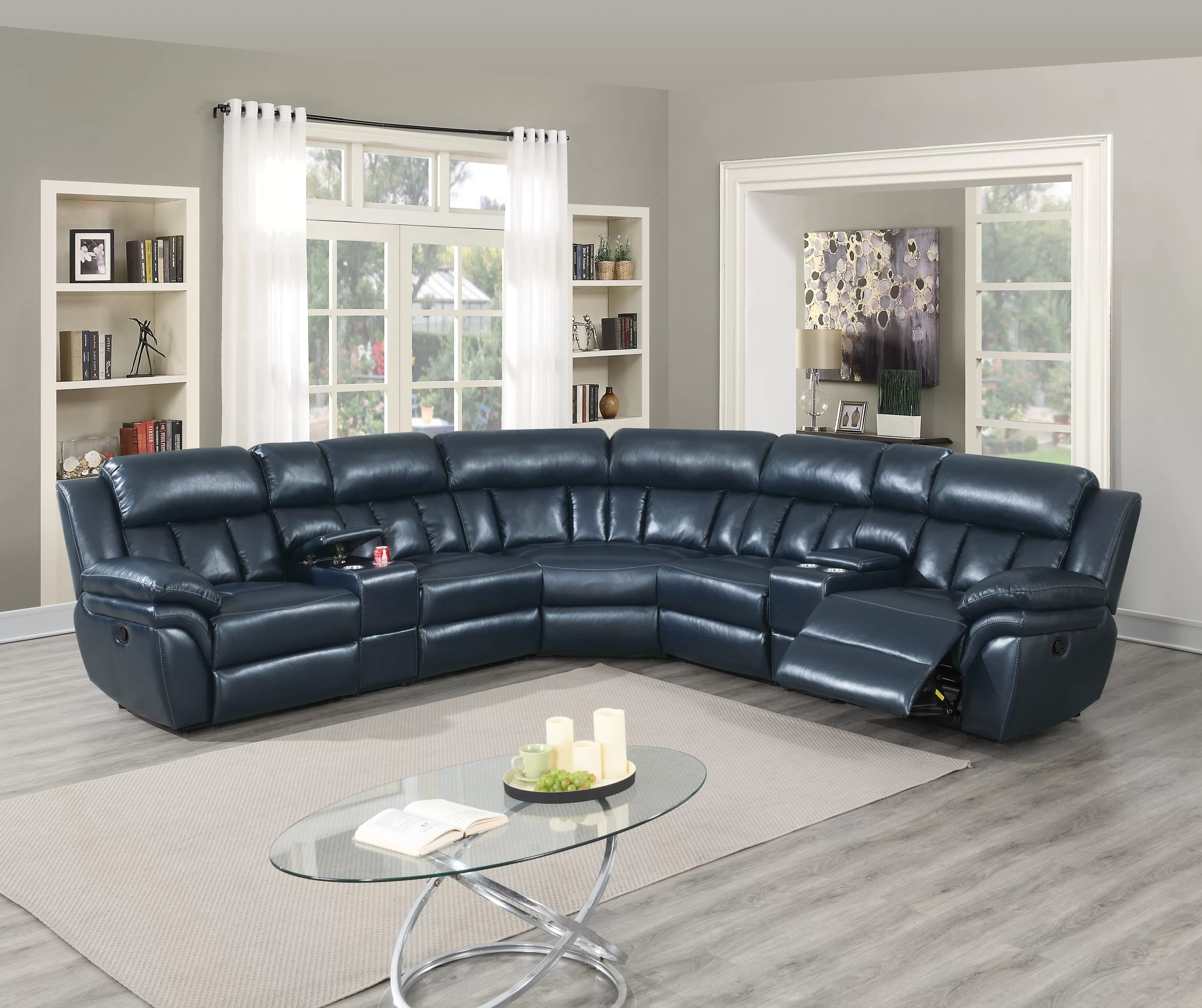 Navy Blue 7-Piece Manual Reclining Sectional