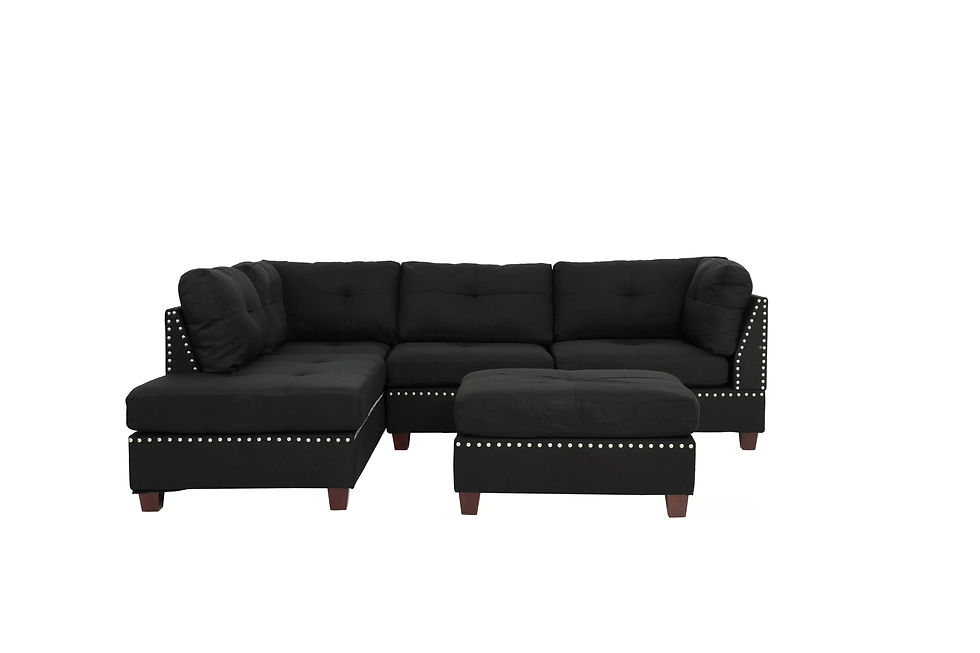 Thumbnail: Black 3-Piece Reversible Sectional Sofa Set with Ottoman — F6974