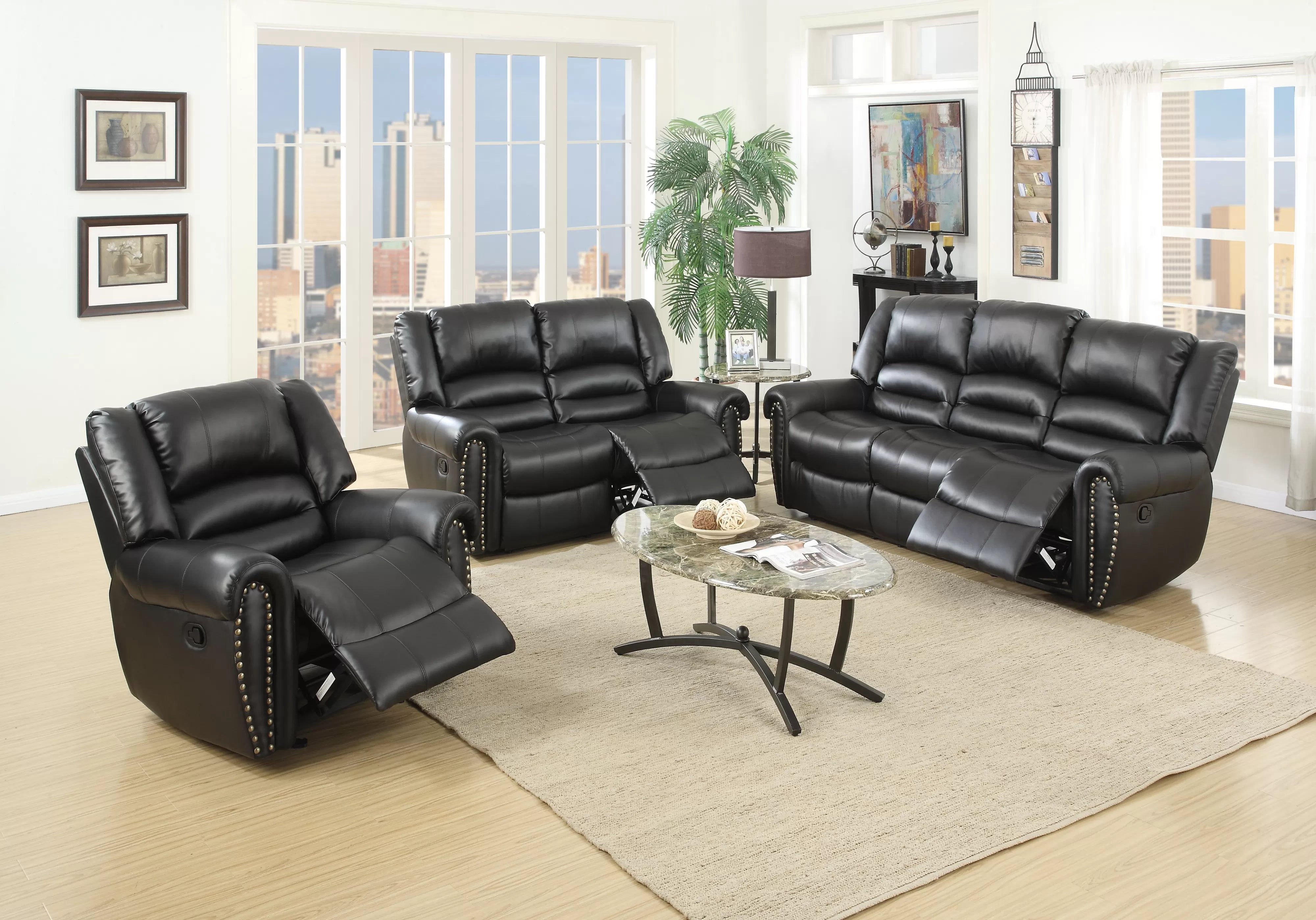 Black 2-Piece Manual Reclining Sofa & Loveseat Set — F6750-F6749
