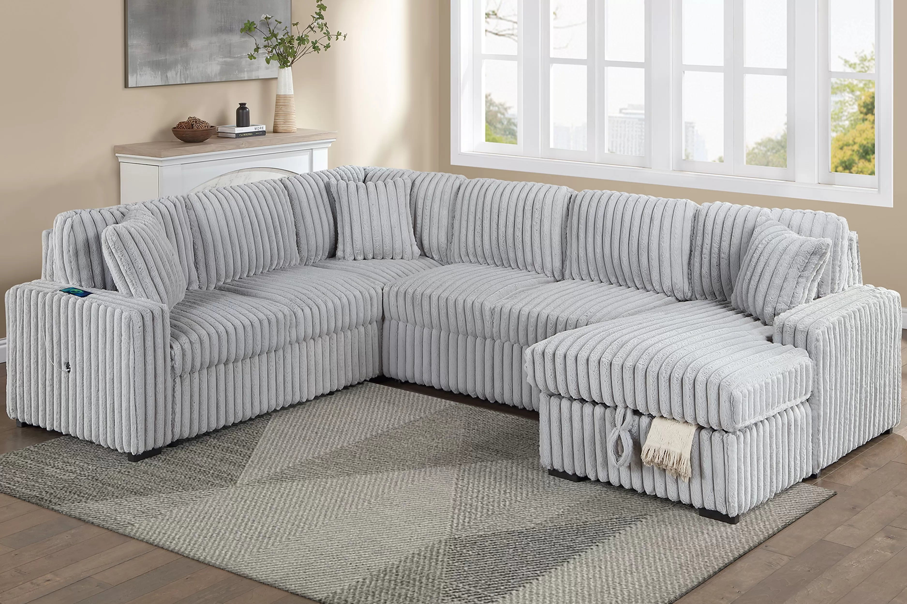 F7134 Mink Gray 4-Piece Convertible Sectional Set