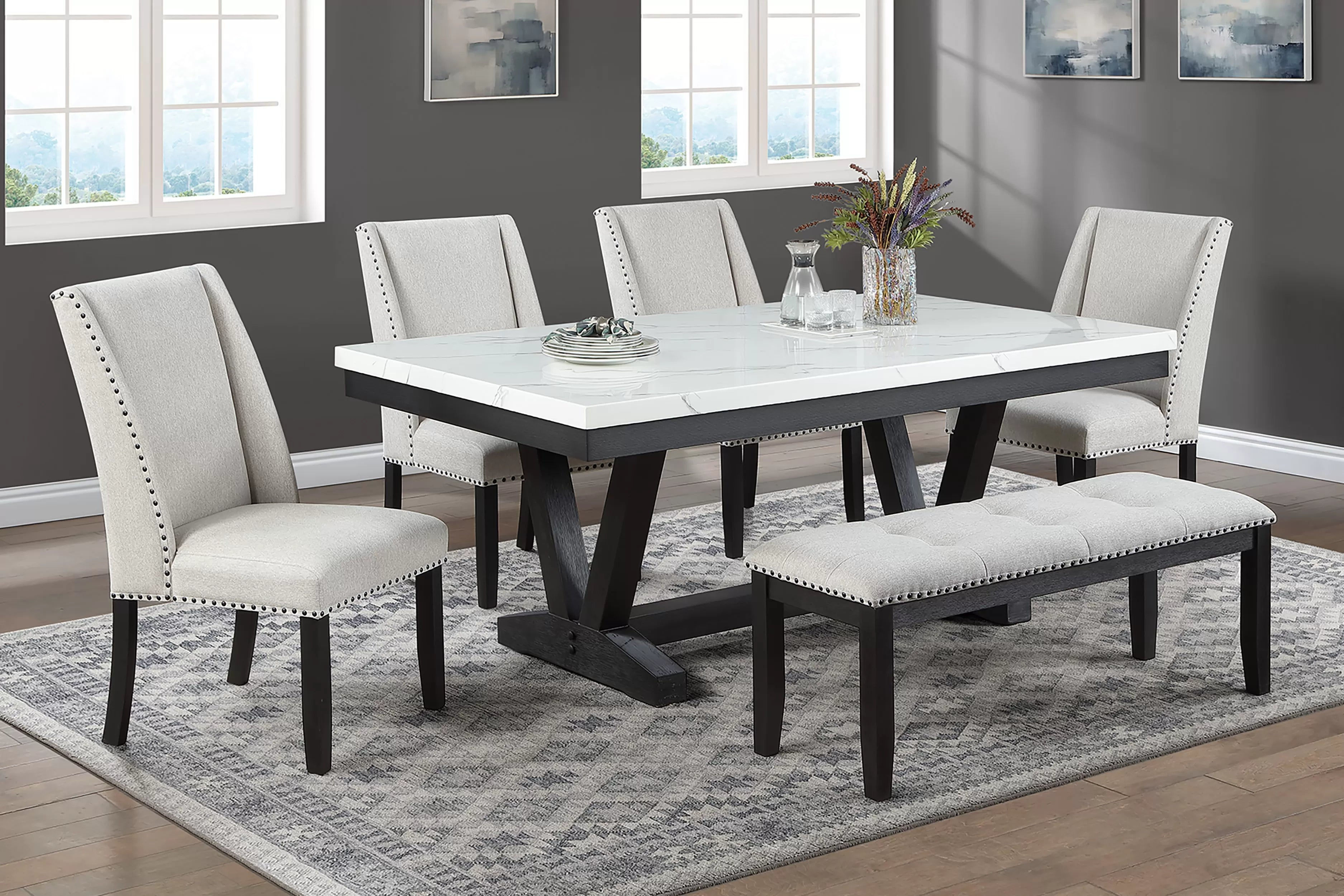 Antique Black Faux-Marble 5-Piece Dining Set