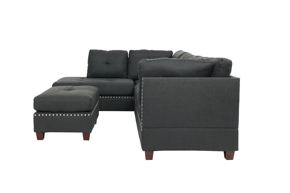 Thumbnail: Blue Gray 3-Piece Reversible Sectional Sofa Set with Ottoman — F6975