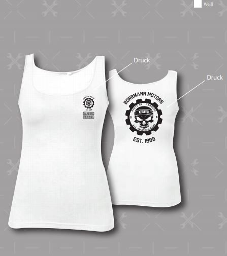 Miniaturbild: Damen Tanktop "Borrmann Motors": Weiß, schwarzes Logo