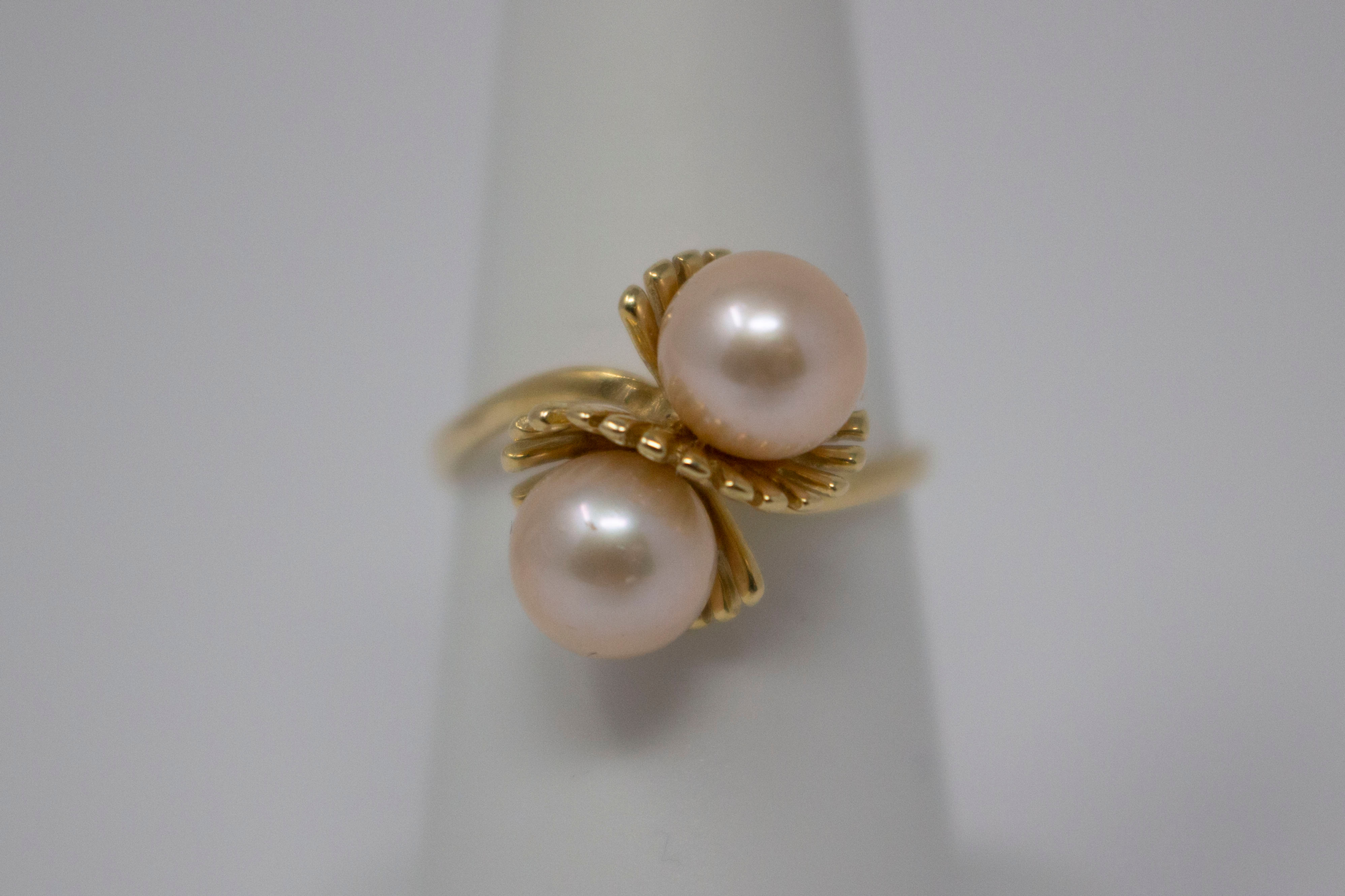 14k Gold Double Cultured Saltwater Pearl Ring