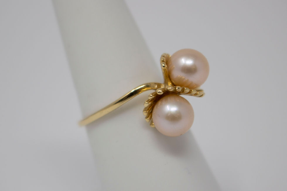 Thumbnail: 14k Gold Double Cultured Saltwater Pearl Ring