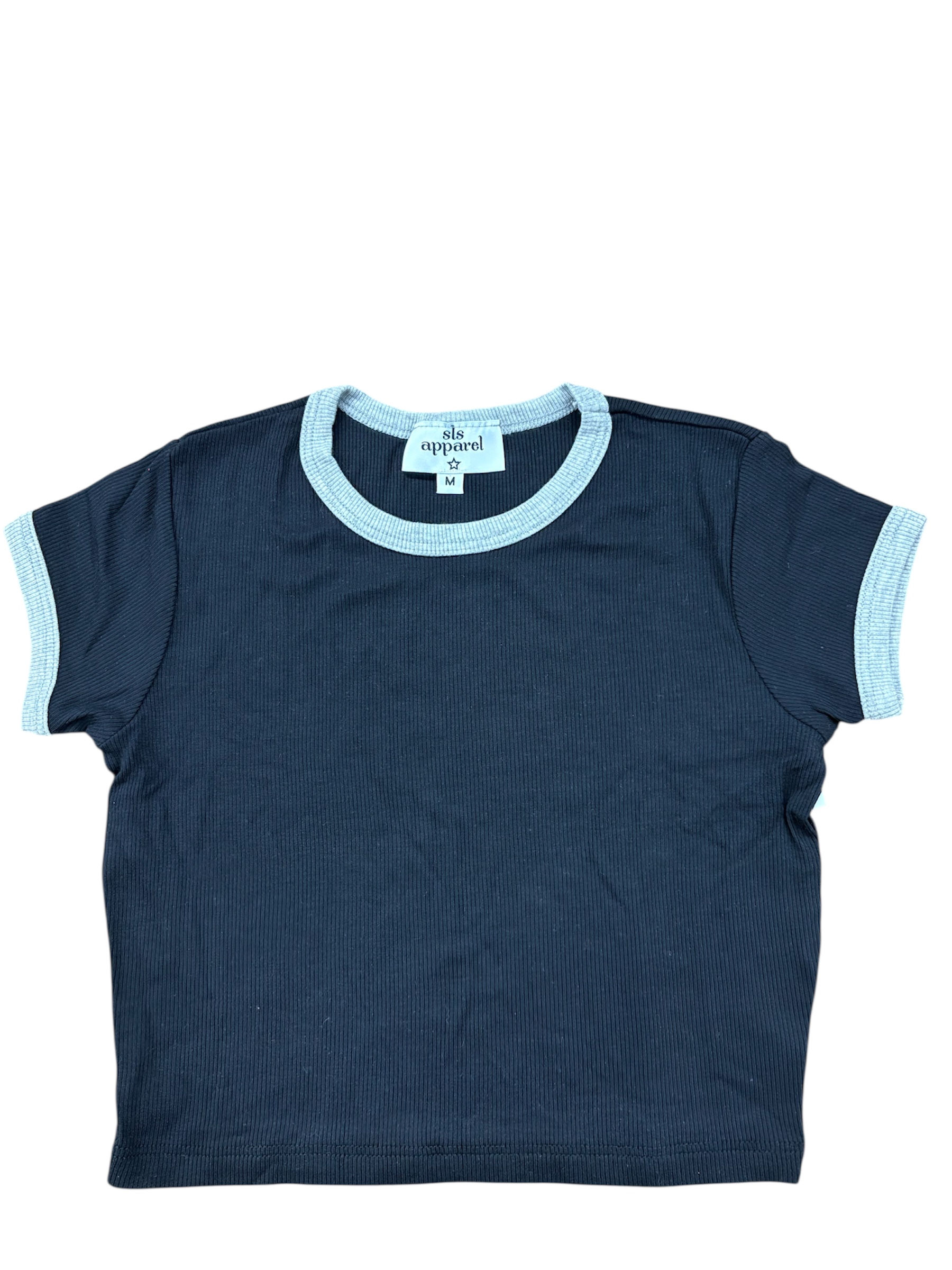 BLACK/GREY  RIB RINGER T