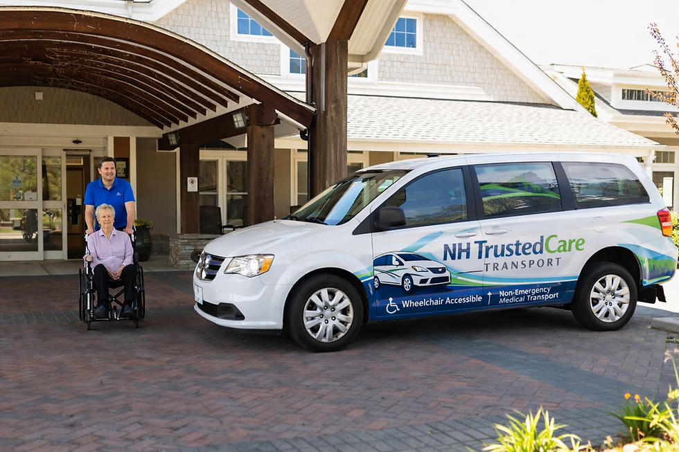 Transportation worker assisting a woman using a wheelchair at a medical appointment