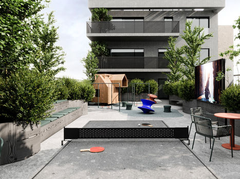 Riverproperties skolas iela 17 jaunais projekts Rīgā, komercplatības un dzīvojamās platības, Rīgas vēsturiskais centrs, Rīgas centrs, iekšpagalms, bērnu laukums, terase