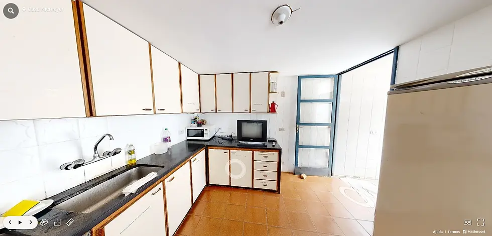 Digitalização 3D da cozinha residencial da Casa Niemeyer para elaboração de laudo de vizinhança, realizada pela Àbaco Arquitetura