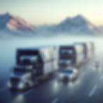 A car carrier with cars travelling through fogy roads.