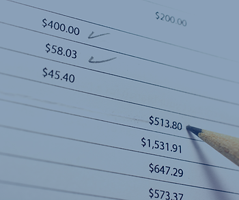 Close-up of a budget sheet with dollar amounts; a pencil points to $513.80, with some check marks beside other entries.