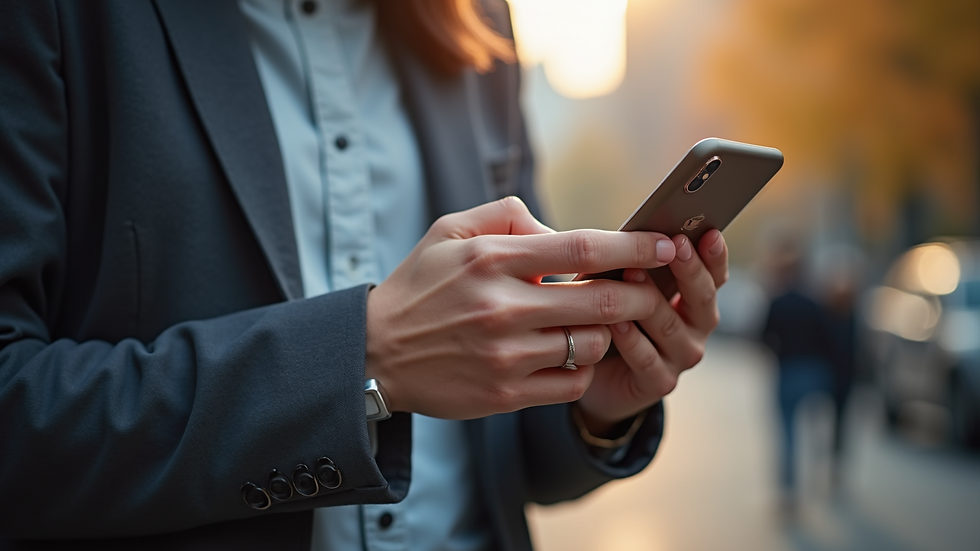 Eye-level view of a person using a mobile app for remittance