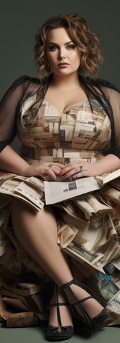 AI image of a woman with a dress made of books