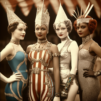 AI creation of vintage female circus  troupe