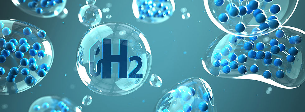 Wasserstoff H2 Moleküle mit einem Symbol für die Wasserstofftankstelle Hydrogen