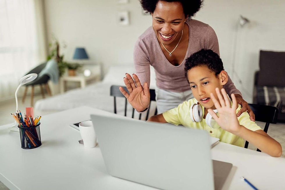 parent attending telehealth therapy session from home