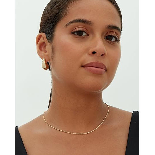 縮圖：14K Gold Plated 925 Sterling Silver Post Teardrop Chunky Hoop Earrings