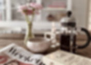 french press and flowers